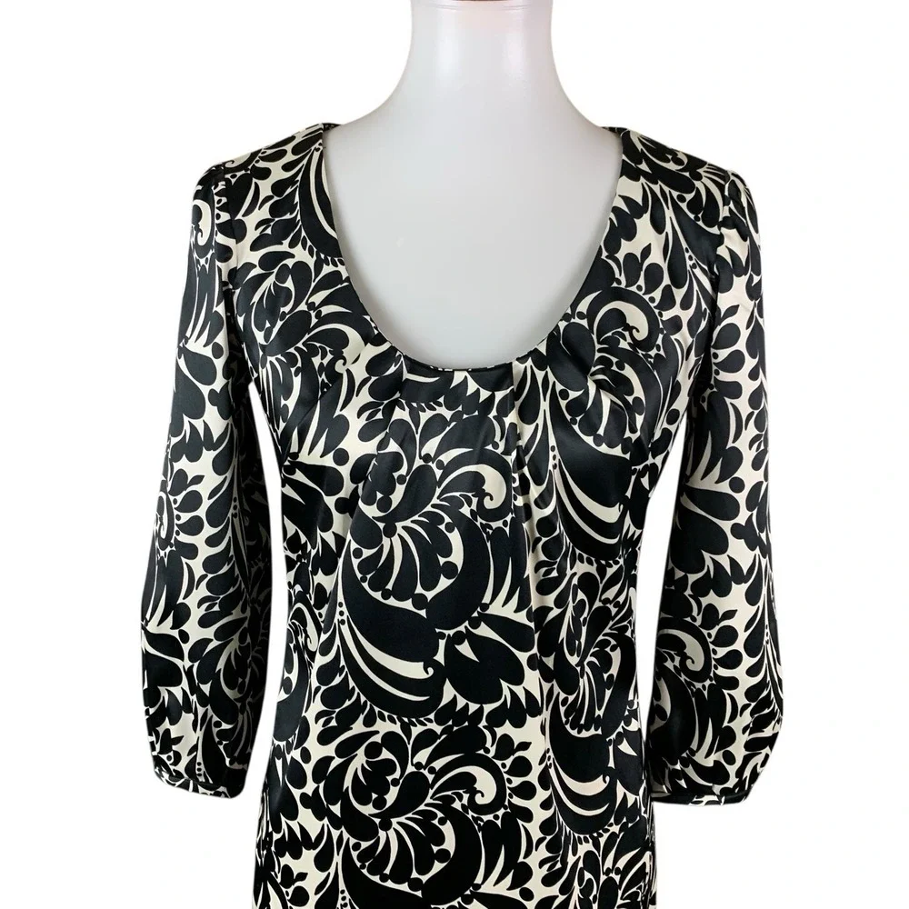 Harolds Black White Scroll Print Dress‎ 6 Retro Mod Cocktail Party Classic